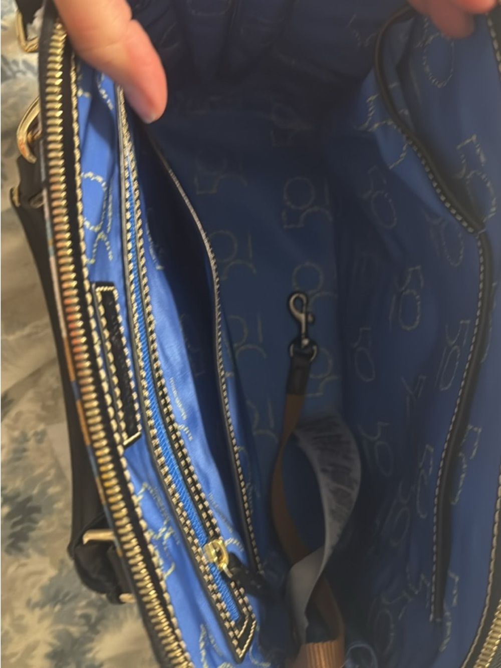 Dooney & Bourke Blue Multi Disney 50th Castle Print Satchel with Black Trim - Picture 3 of 3